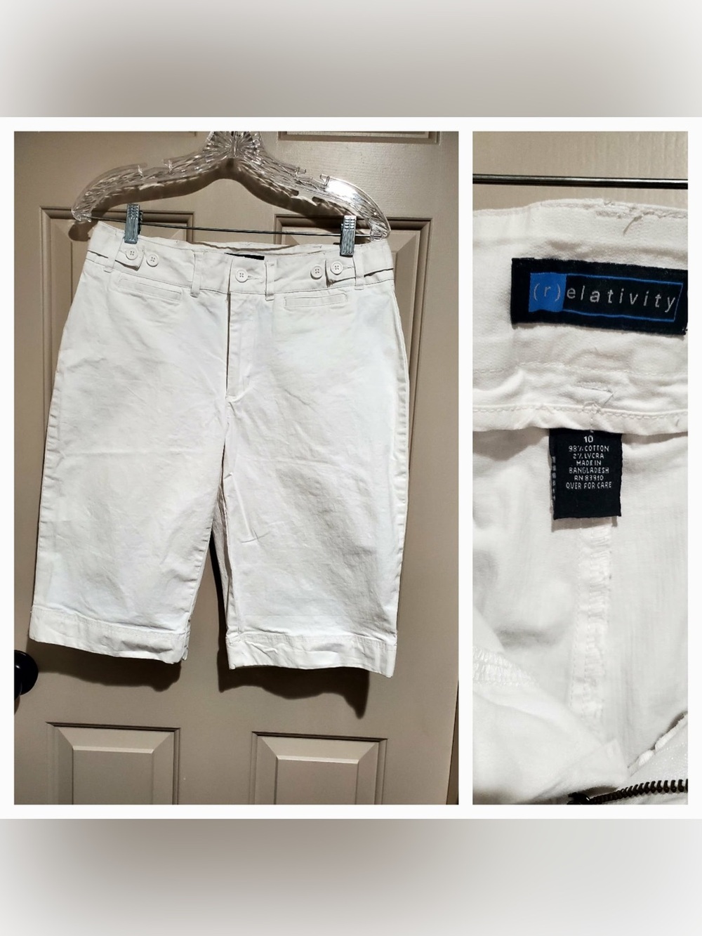 Relativity White Women's Cargo Bermuda Shorts 98% Cotton